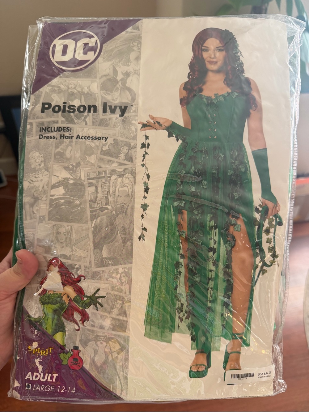 DC Poison Ivy Green High-Low Dress Costume with Ivy Accents